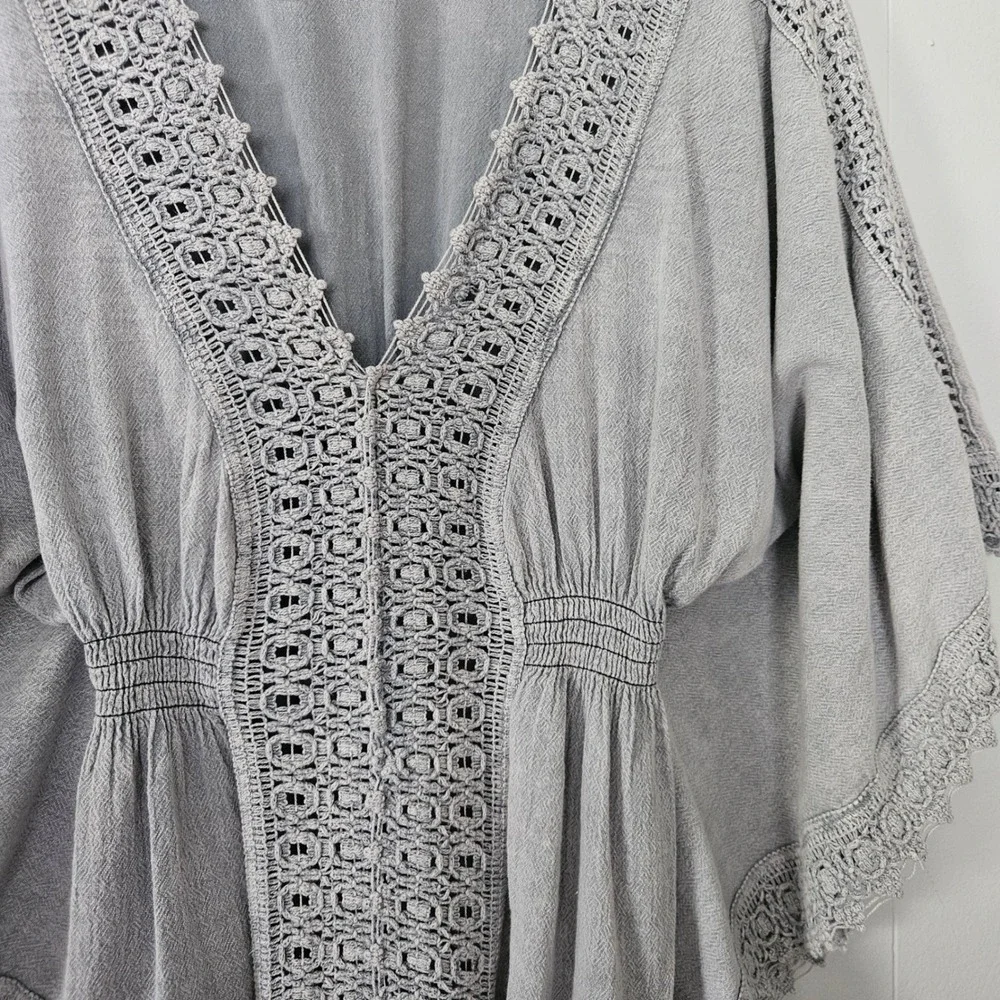 Crochet Tunic Beach Cover Up Women L Boho Kaftan Cotton - Picture 5 of 7